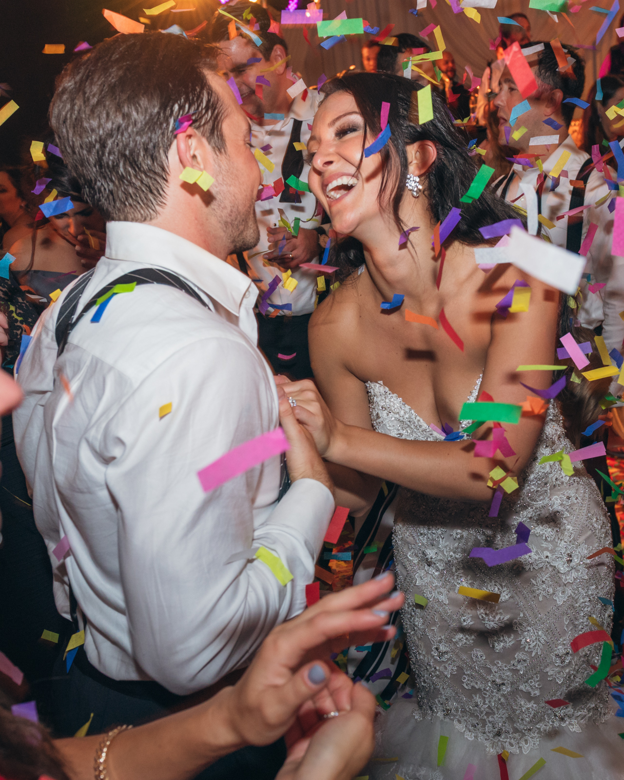 couple celebrates at their wedding reception in downtown chicago
